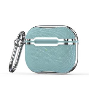 Cloth Texture Electroplating Frame Earphone Protective Case with Hook For AirPods 3(Light Blue + Silver) (OEM)