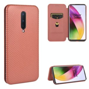 For OnePlus 8 Carbon Fiber Texture Horizontal Flip TPU + PC + PU Leather Case with Card Slot(Brown) (OEM)