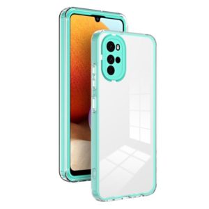For Motorola Moto G22 3 in 1 Clear TPU Color PC Frame Phone Case(Light Green) (OEM)