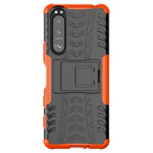 For Sony Xperia 5 III Tire Texture Shockproof TPU+PC Protective Case with Holder(Orange) (OEM)