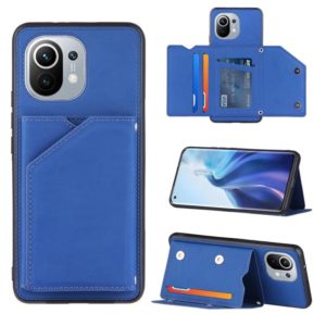 For Xiaomi Mi 11 Skin Feel PU + TPU + PC Back Cover Shockproof Case with Card Slots & Holder & Photo Frame(Blue) (OEM)