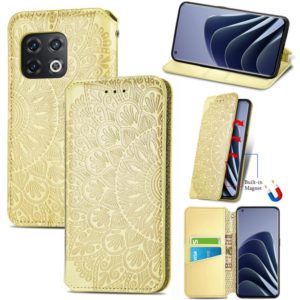 For OnePlus 10 Pro Blooming Mandala Embossed Magnetic Leather Phone Case(Yellow) (OEM)