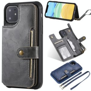 For iPhone 11 For iPhone 11 Buckle Zipper Shockproof Protective Case with Holder & Card Slots & Wallet & Lanyard & Photos Frame(Gray) (OEM)