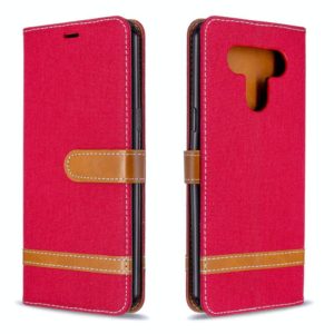 For LG K51 Color Matching Denim Texture Horizontal Flip Leather Case with Holder & Card Slots & Wallet & Lanyard(Red) (OEM)