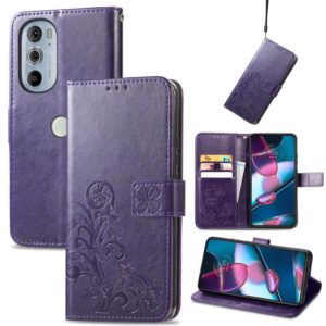 For Motorola Edge 30 Pro Four-leaf Clasp Embossed Buckle Leather Phone Case(Purple) (OEM)