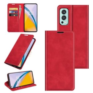 For OnePlus Nord 2 5G Retro-skin Business Magnetic Suction Leather Case with Holder & Card Slots & Wallet(Red) (OEM)