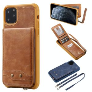 For iPhone 11 Pro Max Vertical Flip Wallet Shockproof Back Cover Protective Case with Holder & Card Slots & Lanyard & Photos Frames(Brown) (OEM)