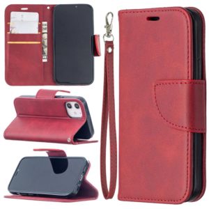 For iPhone 12 mini Retro Lambskin Texture Pure Color Horizontal Flip PU Leather Case, with Holder & Card Slots & Wallet & Lanyard(Red) (OEM)