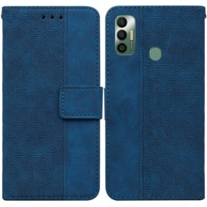 For Tecno Spark 7 Geometric Embossed Leather Phone Case(Blue) (OEM)