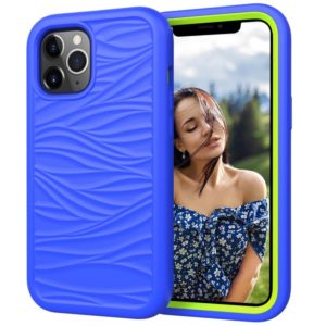 For iPhone 12 Pro Max Wave Pattern 3 in 1 Silicone+PC Shockproof Protective Case(Blue+Olivine) (OEM)