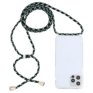 For iPhone 12 / 12 Pro Transparent Acrylic Airbag Shockproof Phone Protective Case with Lanyard(Green Beige Black) (OEM)
