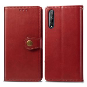 For Huawei Y8P/ Enjoy 10S Retro Solid Color Leather Buckle Phone Case with Lanyard & Photo Frame & Card Slot & Wallet & Stand Function(Red) (OEM)