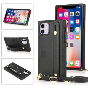 For iPhone 11 Wrist Strap PU+TPU Shockproof Protective Case with Crossbody Lanyard & Holder & Card Slot(Black) (OEM)