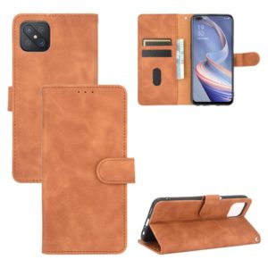 For OPPO A92s Solid Color Skin Feel Magnetic Buckle Horizontal Flip Calf Texture PU Leather Case with Holder & Card Slots & Wallet(Brown) (OEM)