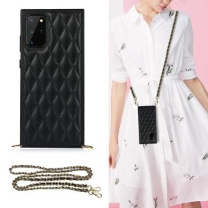 For Samsung Galaxy S20 Elegant Rhombic Pattern Microfiber Leather +TPU Shockproof Case with Crossbody Strap Chain(Black) (OEM)