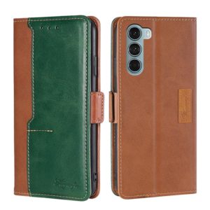 For Motorola Moto G200 5G/Edge S30 Contrast Color Side Buckle Leather Phone Case(Light Brown + Green) (OEM)