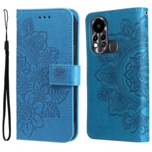 For Infinix Hot 11S 7-petal Flowers Embossed Flip Leather Phone Case(Blue) (OEM)