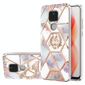 For Motorola Moto G Play (2021) Electroplating Splicing Marble Flower Pattern TPU Shockproof Case with Rhinestone Ring Holder(Imperial Crown) (OEM)