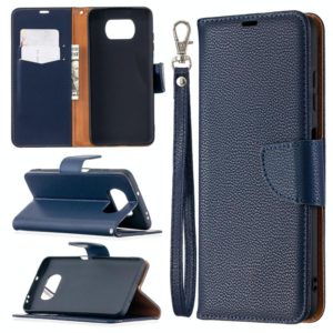 For Xiaomi Poco X3 Litchi Texture Pure Color Horizontal Flip Leather Case with Holder & Card Slots & Wallet & Lanyard(Dark Blue) (OEM)