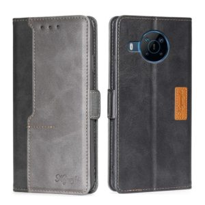 For Nokia X100 Contrast Color Side Buckle Leather Phone Case(Black + Grey) (OEM)