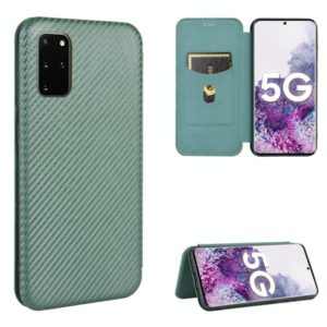 For Samsung Galaxy S20 Plus Carbon Fiber Texture Horizontal Flip TPU + PC + PU Leather Case with Rope & Card Slot(Green) (OEM)