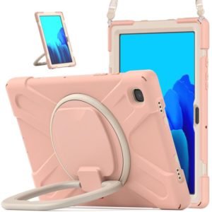 For Samsung Galaxy Tab A7 10.4 (2020) T500 / T505 Silicone + PC Protective Case with Holder & Shoulder Strap(Rose Gold) (OEM)
