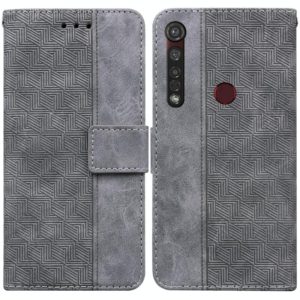 For Motorola Moto G8 Plus Geometric Embossed Leather Phone Case(Grey) (OEM)