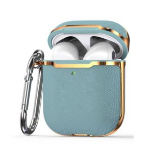 Plated Fabric PC Protective Cover Case For AirPods 1 / 2(Light Blue + Gold) (OEM)