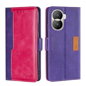 For Honor X40i Contrast Color Side Buckle Leather Phone Case(Purple + Rose Red) (OEM)