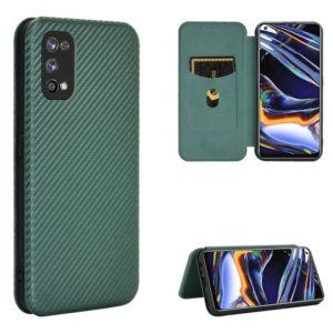 For OPPO Realme 7 Pro Carbon Fiber Texture Horizontal Flip TPU + PC + PU Leather Case with Card Slot(Green) (OEM)