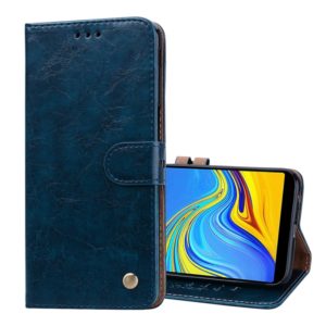 Business Style Oil Wax Texture Horizontal Flip Leather Case for Galaxy J6+, with Holder & Card Slots & Wallet (Blue) (OEM)