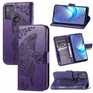 For Motorola Moto G50 Butterfly Love Flowers Embossed Horizontal Flip Leather Case with Holder & Card Slots & Wallet & Lanyard(Dark Purple) (OEM)