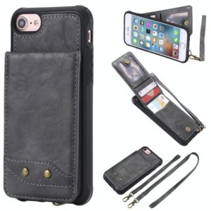 For iPhone 6 Vertical Flip Shockproof Leather Protective Case with Long Rope, Support Card Slots & Bracket & Photo Holder & Wallet Function(Gray) (OEM)