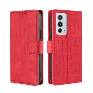 For OnePlus 9RT 5G Skin Feel Crocodile Texture Magnetic Clasp Horizontal Flip Leather Phone Case with Holder & Card Slots & Wallet(Red) (OEM)