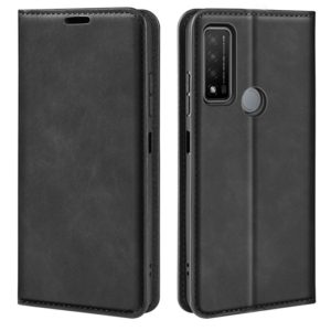 For TCL 20 R 5G Retro-skin Business Magnetic Suction Phone Leather Case with Holder & Card Slots & Wallet(Black) (OEM)