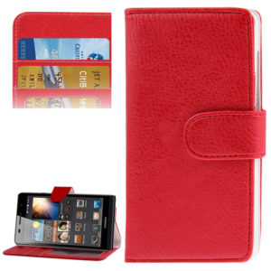 Δερμάτινη θήκη υφής Litchi οριζόντιου ανοίγματος με υποδοχή & θήκη πιστωτικής κάρτας για Huawei Ascend G6-T00 3G / P6 mini (Κόκκινο) (OEM)
