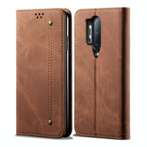 For OnePlus 8 Pro Denim Texture Casual Style Horizontal Flip Leather Case with Holder & Card Slots & Wallet(Brown) (OEM)