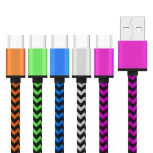 5 PCS 1m Wave Woven Style Metal Head USB 3.1 Type C to USB 2.0 Data / Charger Cable Kit (OEM)