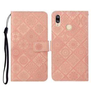 For Huawei Y7 (2019) Ethnic Style Embossed Pattern Horizontal Flip Leather Case with Holder & Card Slots & Wallet & Lanyard(Pink) (OEM)