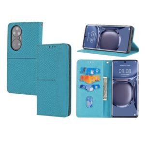 For Huawei P50 Woven Texture Stitching Magnetic Horizontal Flip PU Leather Case with Holder & Card Slots & Wallet & Lanyard(Blue) (OEM)