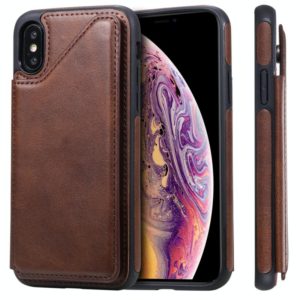 For iPhone XS Shockproof Calf Texture Protective Case with Holder & Card Slots & Frame(Coffee) (OEM)
