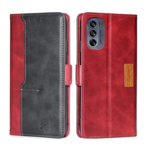 For Motorola Moto G62 5G Contrast Color Side Buckle Leather Phone Case(Red+Black) (OEM)