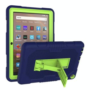 For Amazon Kindle Fire HD 8 (2020) B2Contrast Color Silicone + PC Protective Case with Holder(Navy Blue+Olivine) (OEM)