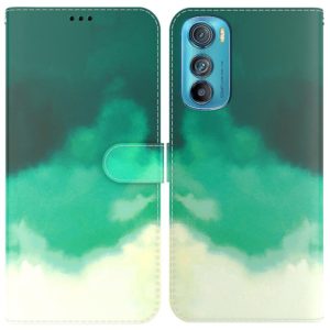 For Motorola Edge 30 Watercolor Pattern Leather Phone Case(Cyan Green) (OEM)