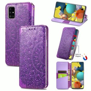 Blooming Mandala Embossed Pattern Magnetic Horizontal Flip Leather Case with Holder & Card Slots & Wallet For Samsung Galaxy A51(Purple) (OEM)