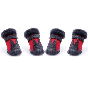 4 PCS/Set Pet AutumnWinter Thicken Cotton Shoes Dog Warm And Non-Slip Shoes, Size: No. 4(Red) (OEM)