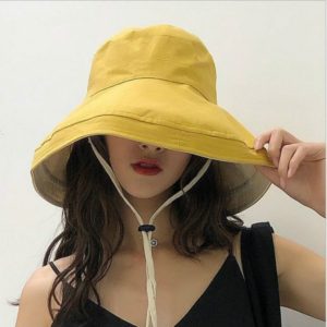 Yellow Cotton Double-sided Wearable Big Eaves Sun-proof Fisherman Hat, Specification:Adult Models 56-58cm (OEM)