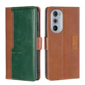 For Motorola Moto Edge+ 2022/Edge 30 Pro Contrast Color Side Buckle Leather Phone Case(Light Brown + Green) (OEM)