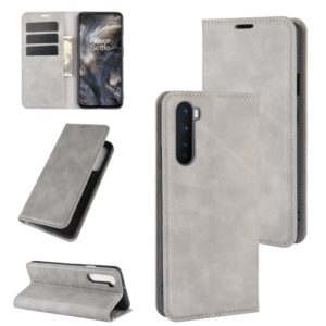 For OnePlus Nord Retro-skin Business Magnetic Suction Leather Case with Holder & Card Slots & Wallet(Grey) (OEM)