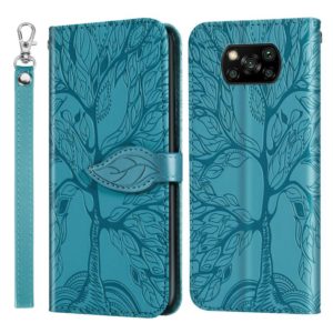 For Xiaomi Poco X3 Life of Tree Embossing Pattern Horizontal Flip Leather Case with Holder & Card Slot & Wallet & Photo Frame & Lanyard(Blue) (OEM)